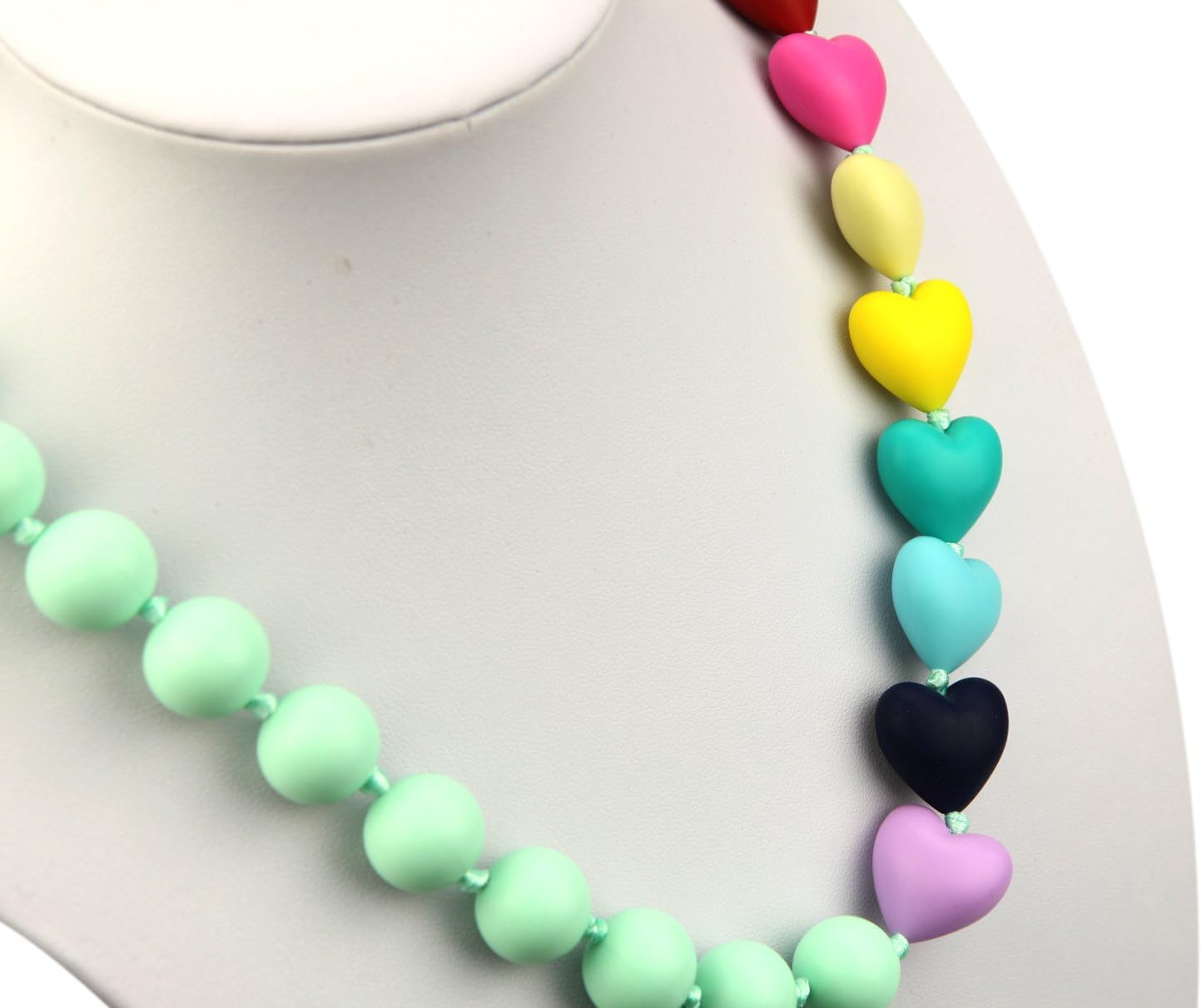 Deeyee Rainbow Heart Baby Teething Nursing Necklace Jewelry - BPA Free and FDA Approved - Mint