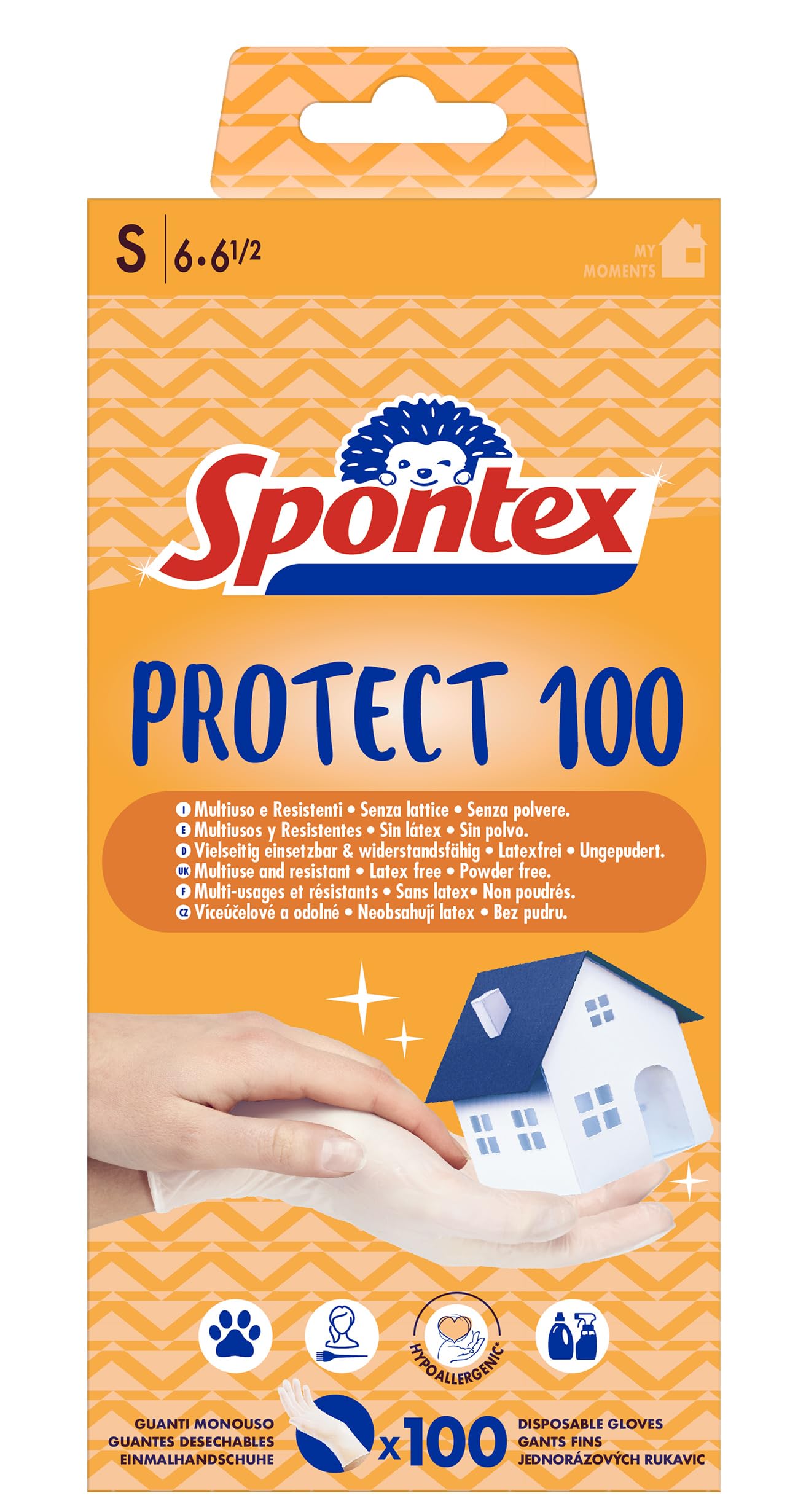 Spontex Protect Vinyl Disposable Gloves, Powder-Free and Latex Free, Multi-Purpose, in Practical Dispenser Box, Size S, Pack of 100