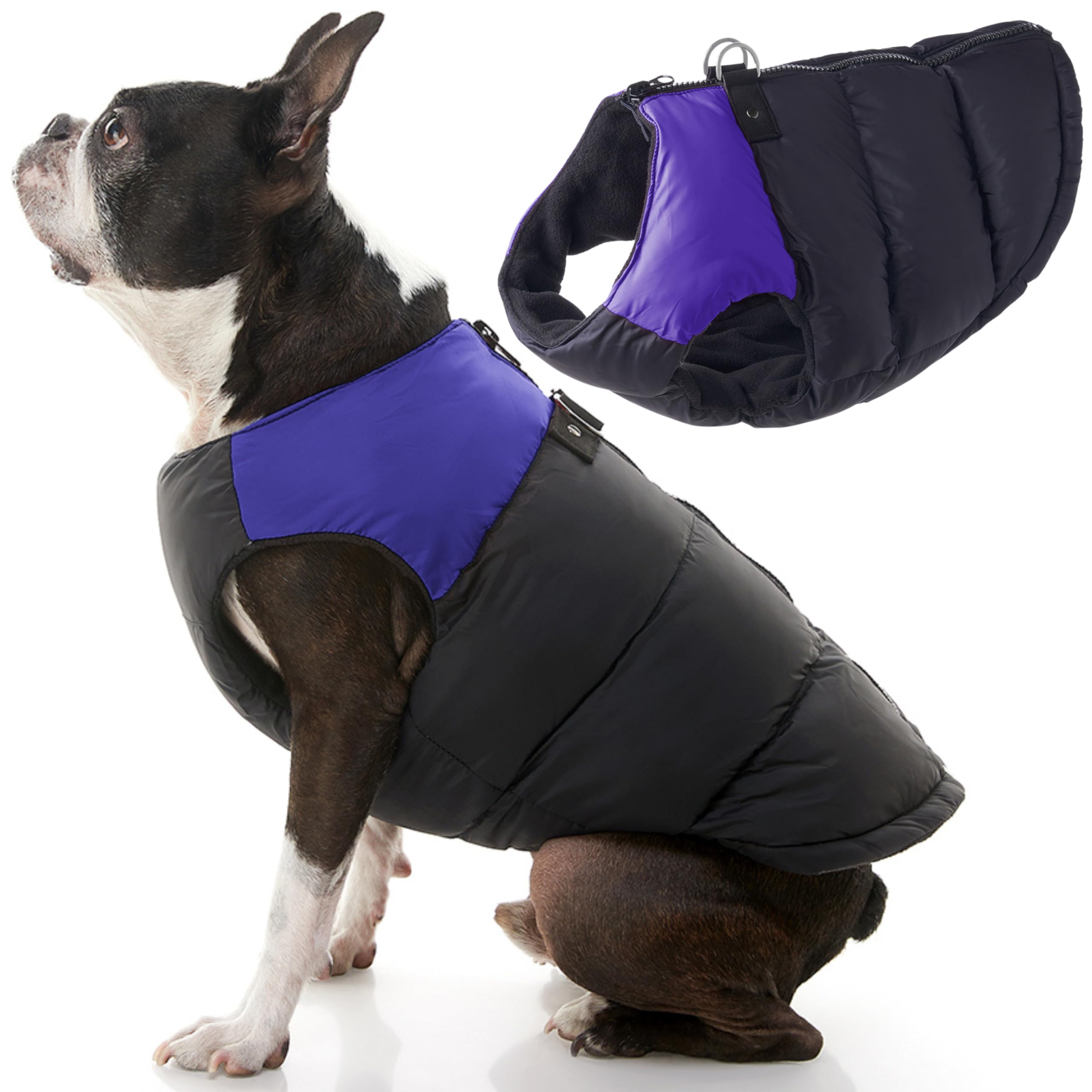 Gooby Padded Cold Weather Vest for Small Dogs with Safe Fur Guard Zipper Closure, X-Small, Purple