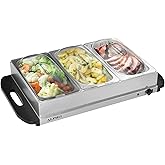 Alpha Living 3x2.5 QT Food Warmers for Parties Buffet Servers and Warmers &ndash; Premium Catering Supplies Buffet Display &ndash; Stainless Steel Electric Food Warmers with Temperature Control