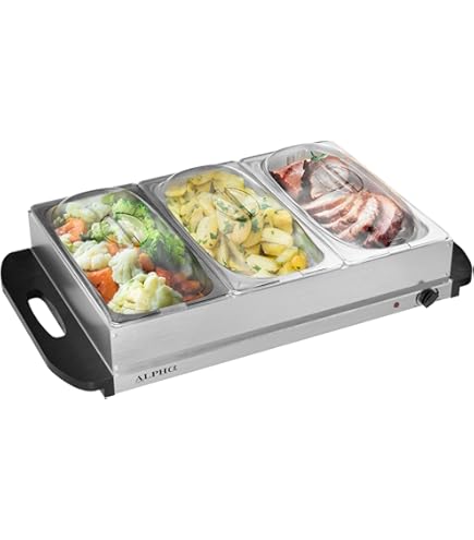 MegaChef Stainless Steel Buffet Server - 4-Section Food Warmer With Removable Trays & Warming Base