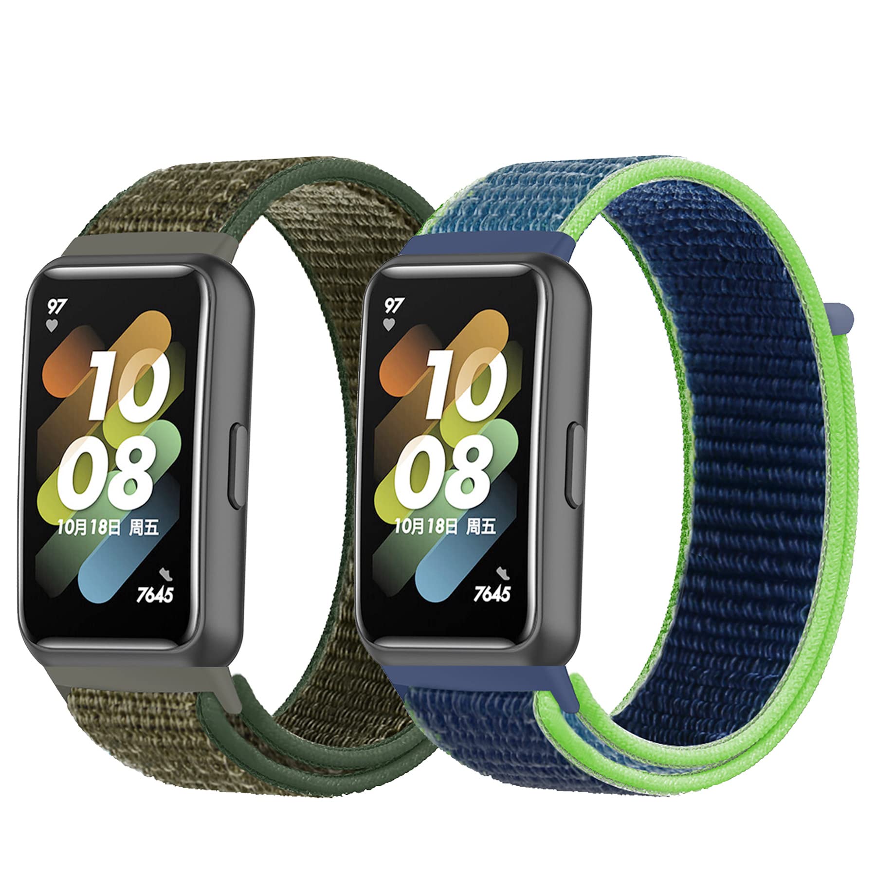 Keecuty Pack of 2 Wristbands for Huawei Band 7, Nylon Bracelet Compatible with Huawei Band 7, Nylon Adjustable Velcro Replacement Strap, Sport Loop Soft, Compatible with Huawei Band 7