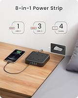 LENCENT Extension Lead with USB C Port 4 Outlets 1 USB-C 3 USB 1.8m Braided view 2
