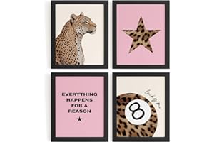 DSHFG Preppy Trendy Pink Leopard Cheetah Prints Y2K Room Decor Funky Cheetah Posters for College Dorm Decor Wall Art Prints Set of 4, Lucky 8 Ball Poster for Teen Girls Bedroom Bathroom Dorm 8x10 Unframed