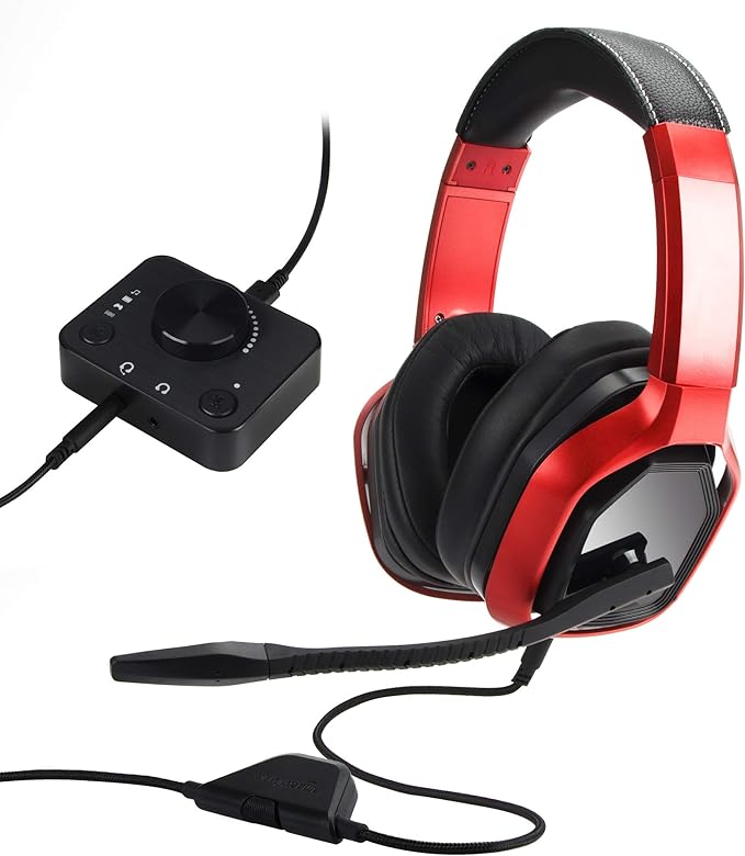 Amazon Basics Premium Gaming Headset For Pc And Consoles Xbox Ps4 With Desktop Mixer Red Electronics Amazon Com