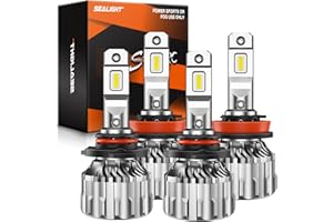 SEALIGHT H11 9005 Light Bulbs Combo, 56,000 Lumens 800% Brighter 6500K Cool White Light, 1:1 Size 9005/HB3 H11/H9/H8 DRL Fog Light Halogen Replacement, Plug-N-Play, Pack of 4