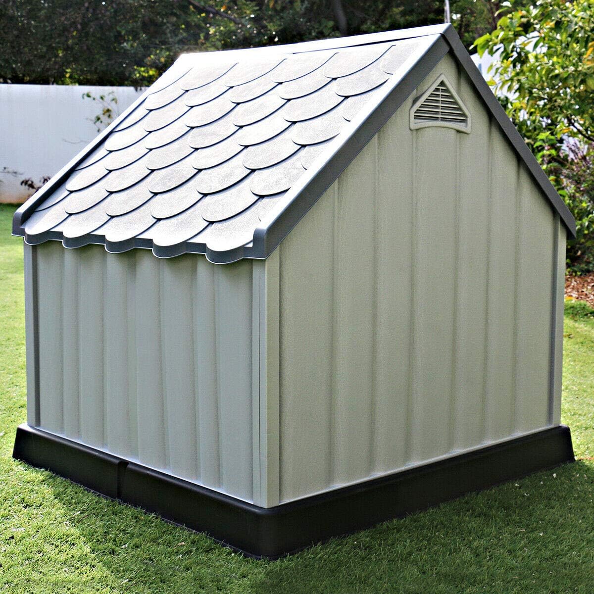 Kanizz Garden Ventilate Mudium Size Dog House, Outdoor Plastic Weather Resistant Puppy Home, Durable Waterproof Yard Shelter Sunlight Protection Roof, Ground Pet House, Cat Rabbit Cat Pet Home