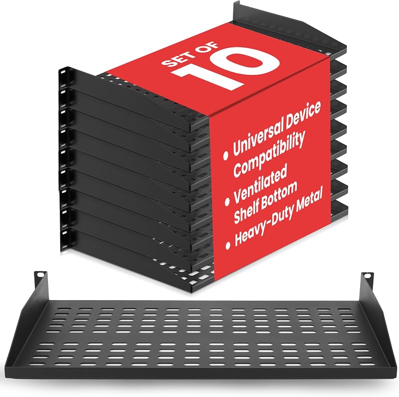 Pyle 1U 19 inch Ventilated Shelf 50 kg Capacity 10-Pack Server Rack Shelves