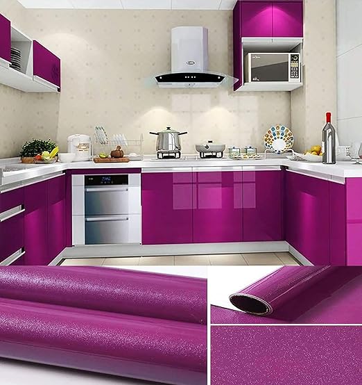 Highlyking Selbstklebefolie Kuche Tapeten 0 61m 5m Pvc Aufkleber Kuchenfolie Selbstklebende Wasserdichte Klebefolie Fur Kuchenmobel Kuchenschrank Kuchenfolie Dekofolie Lila Mit Glitzerpartikel Amazon De Kuche Haushalt