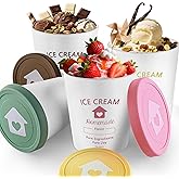 cyrico Ice Cream Containers with Silicone Lids for Homemade Ice Cream, 4 Pack 1 Quart Each Reusable Sorbet Frozen Yogurt Stor