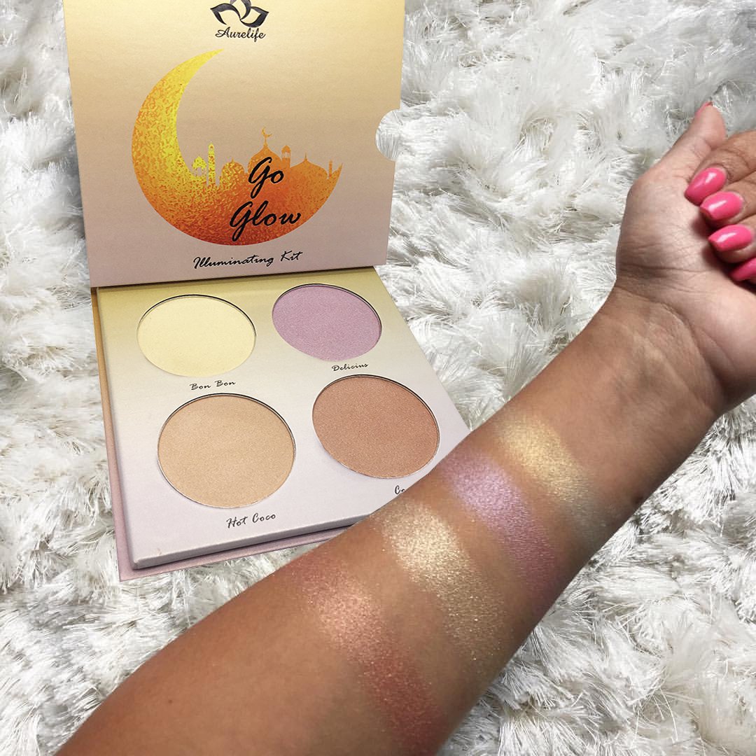 Aurelife Go Glow -- 4 Color Makeup Llluminator Highlighter & Bronzer Collection Glow Kit Matte Face Palette