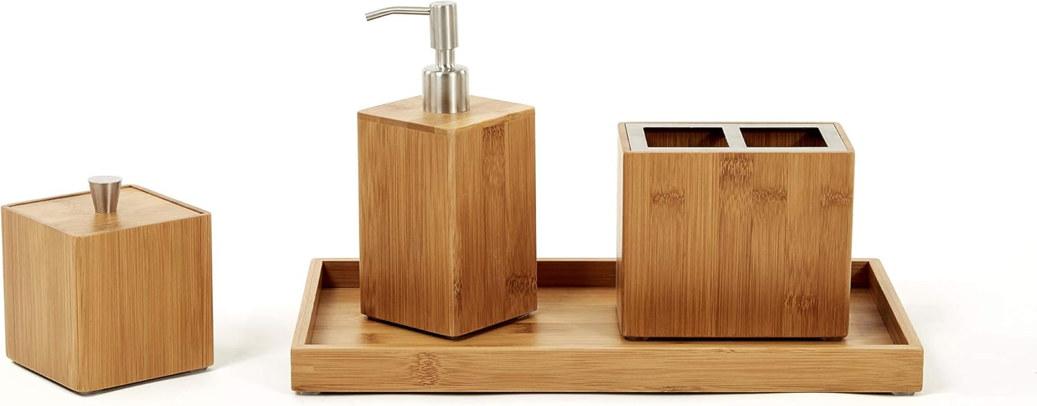 Seville Classics 5-Piece Bamboo Bath and Vanity Luxury Bathroom Essentials Accessory Set: Home & Kitchen