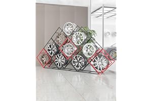 Tyre Rack 9pcs Tyre Rim Display Rack with 3 Bases, Stackable Car Wheel Rims Shelf Organizer, Heavy Duty Multi Tire Rim Stand 