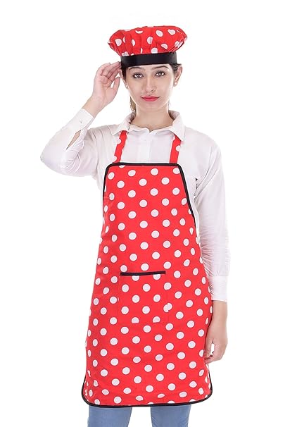 Switchon Waterproof Cotton Kitchen Apron, Red and White
