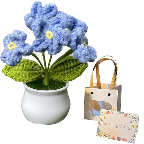 Crochet Flowers,Knitted Flowers,Cute Flower Crochet Gift,Home Office Desk Decoration Crochet Flower Bouquet for Mom Classmate and Girlfriend(Blue)