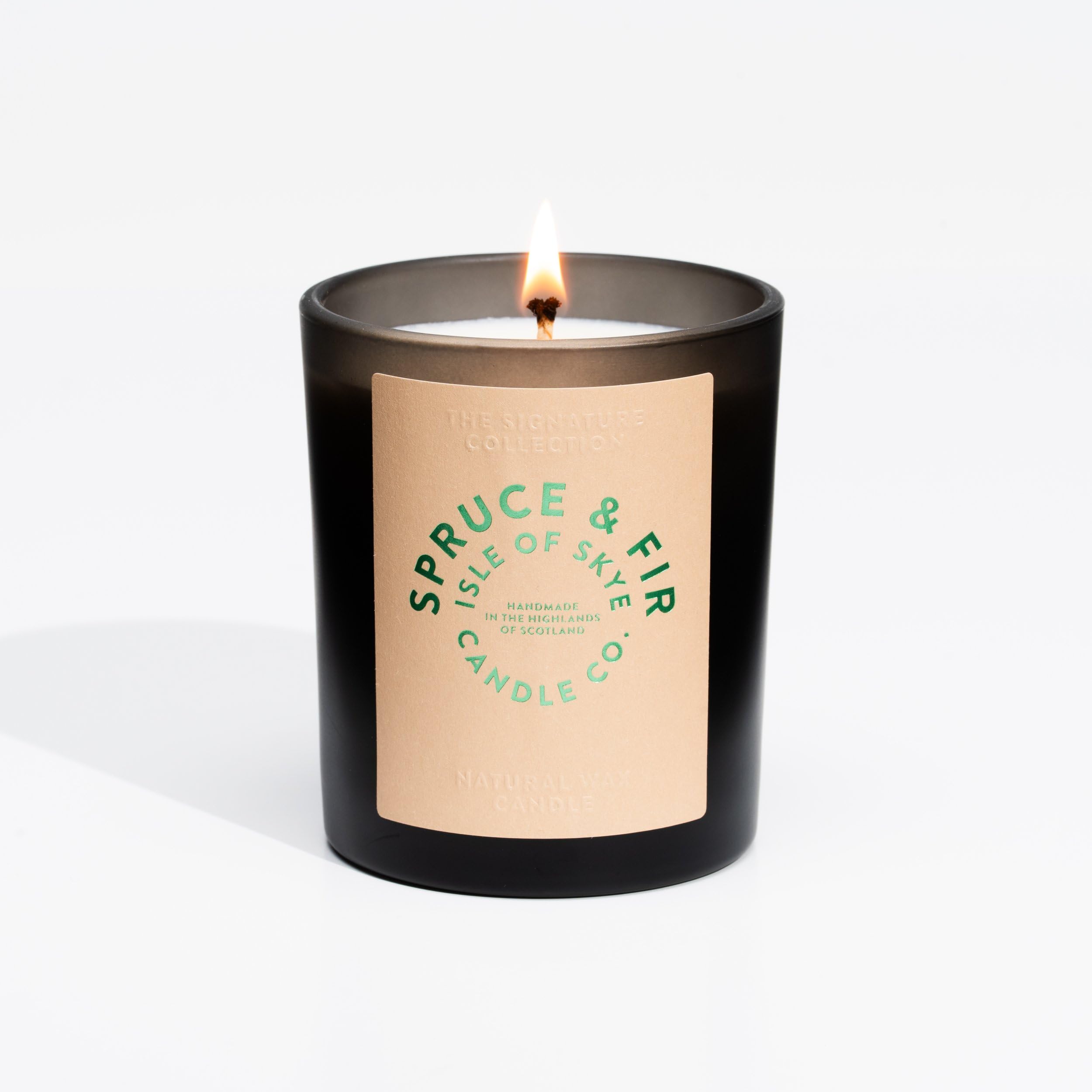 Isle of Skye Candle Company Spruce and Fir Scented Black Tumbler | Natural Soy Wax Candle | Handmade in Scotland | Premium Scented Candle | Elegant Black Jar, Engraved Wooden Lid | 45 Hours Burn Time