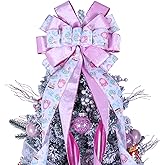 Christmas Tree Topper Wreath Bow Large Pink Christmas Bow Tree Topper 52"x13" Pink Ice Cream Pattern Velvet Ribbon Gift Bows for Xmas Holiday Home Wedding Thanksgiving Indoor/Outdoor Decoration