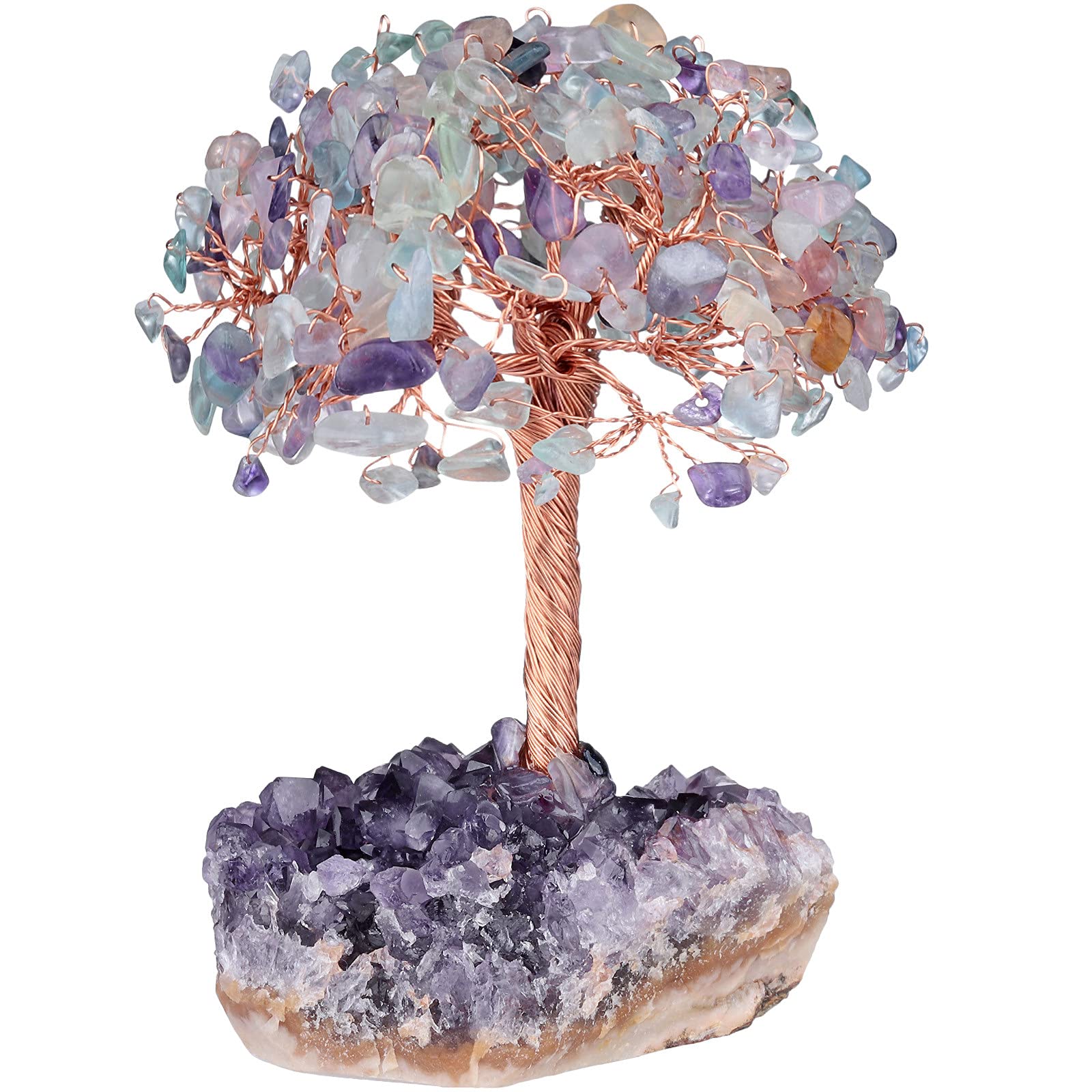 Nupuyai Fluorite Crystal Tree with Amethyst Cluster Base, Money Tree Figurine, Fengshui Ornament, Home Office Decor