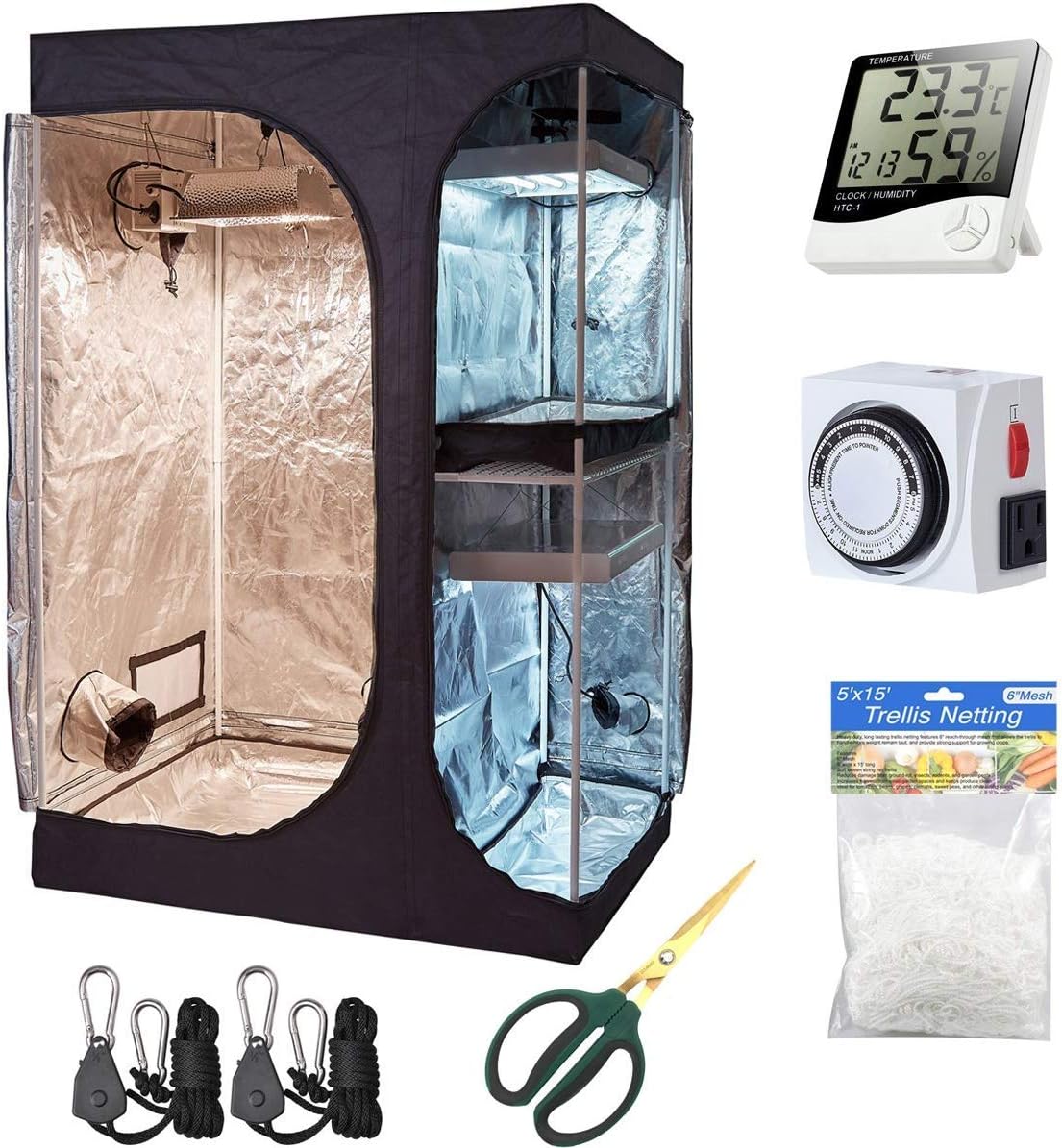 Oppolite 48"x36"x72" 2-in-1 Hydroponic Indoor Grow Tent Room Propagation High Reflective Mylar Growing Plant W/Accessories (48"X36"X72" W/Accessories)