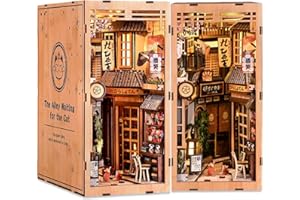 Book Nook Kit, DIY Miniature House Kit for Adults, Japanese House Bookshelf Decor 3D Wooden Puzzles Decorative Bookends Teens
