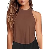 LASLULU Womens Crop Tops Sleeveless Workout Tops Halter Neck Flowy Athletic Shirts Cropped Tank Muscle Tank