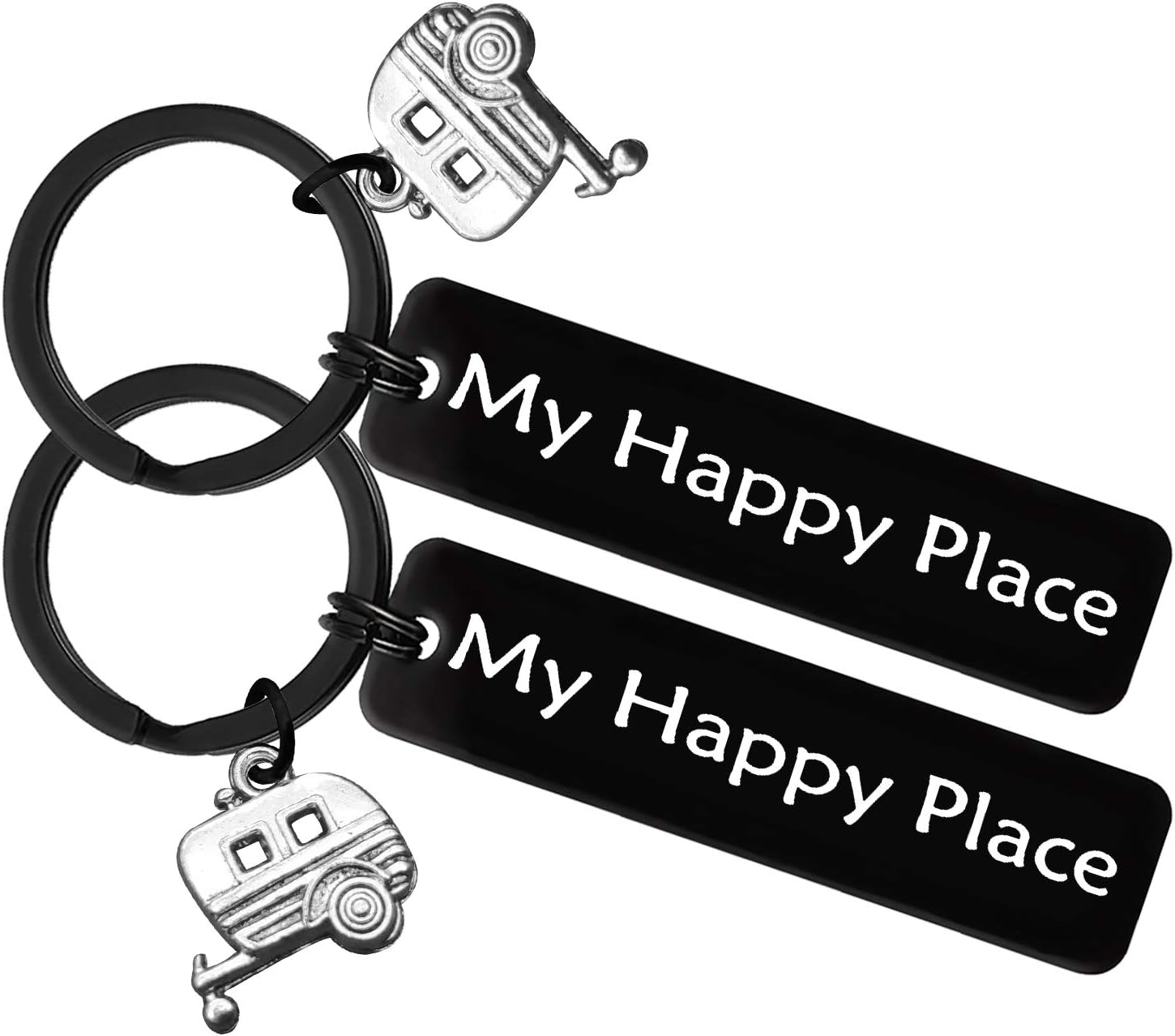 Camper Gifts Keyring My Happy Place Camper Keychain Set Happy Camper RV Keychain Unique Gifts for Women Men Camper Lover Trailer Outdoors Vacation Gifts