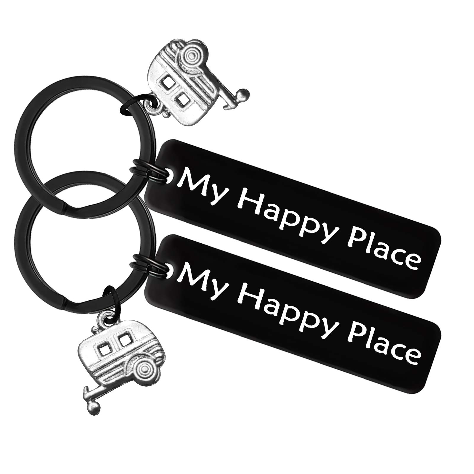 Camper Gifts Keyring My Happy Place Camper Keychain Set Happy Camper RV Keychain Unique Gifts for Women Men Camper Lover Trailer Outdoors Vacation Gifts