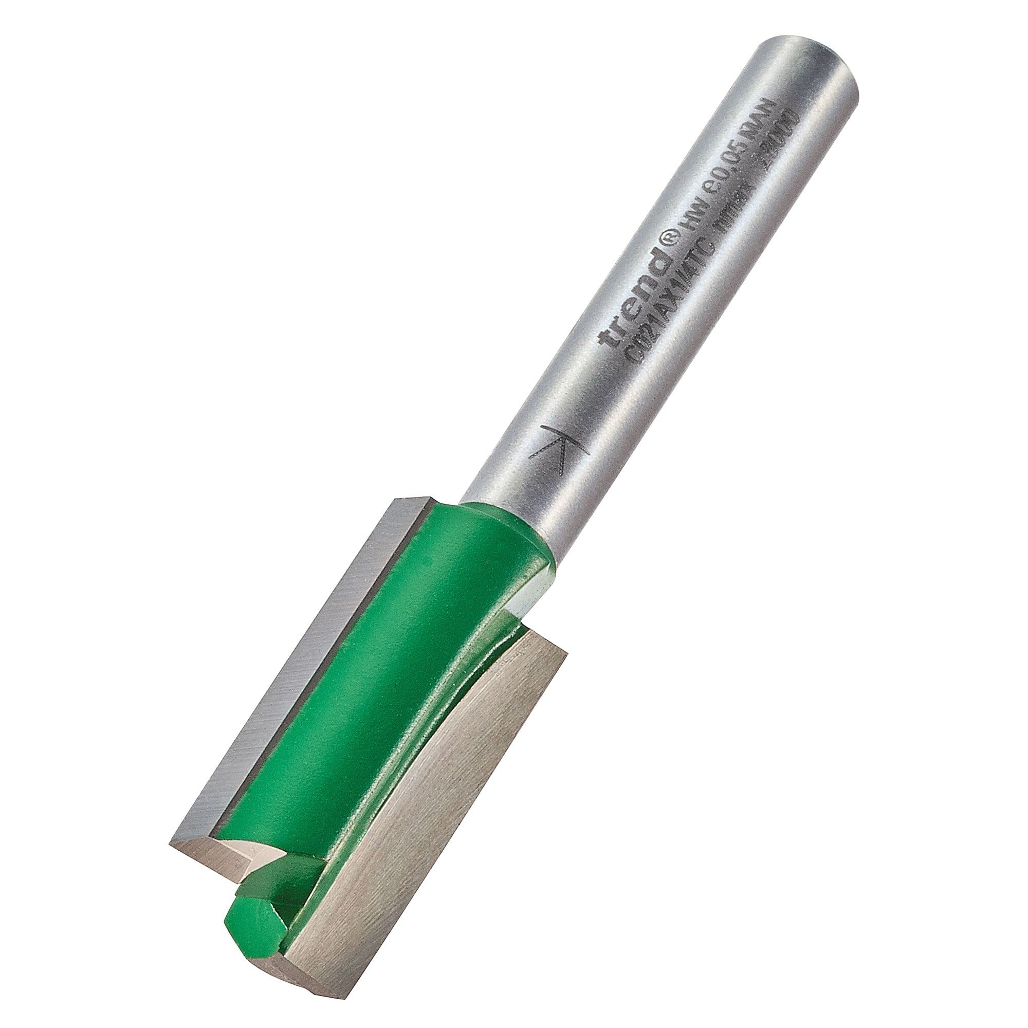Trend CraftPro Straight Two Flute Router Cutter Bit, 1/4 Inch Shank, 12.5mm Cut Diameter & 25.4mm Cut Length, Tungsten Carbide Tipped, C021AX1/4TC