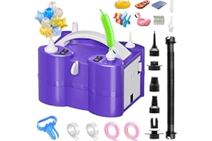 FLSEPAMB Electric Balloon Pump, 3-in-1 Portable Electric Air Balloon Blower Machine Balloon Pump 2 Motor Dual Nozzle Balloon Inflator for Latex 260Q Long Foil Balloons Swimming Rings Air Beds