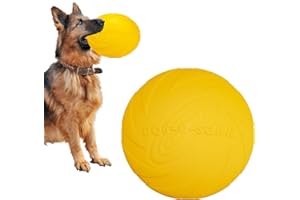 HONGEZEY Indestructible Flying Disc, Interactive Flyer Toy for Small Medium Large Dogs, Soft Lightweight Catch and Fetch Toy, Floats in Water & Safe on Teeth, 9.05 Inch (Yellow, 1Pcs)