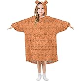 CEBUGI Capybara Pattern Wearable Blanket for Kids Blanket Hoodie with Kangaroo Pocket for Boys Girls age 3-14,S