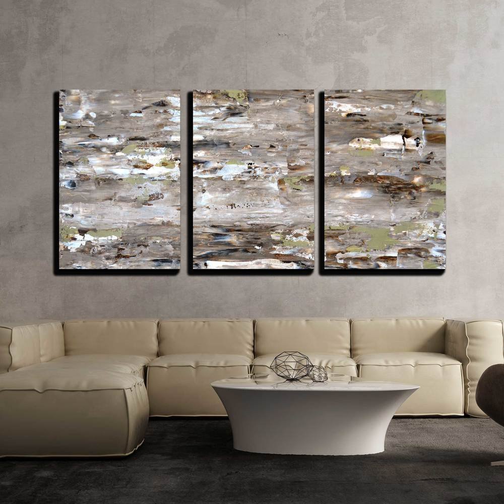 3 Piece Canvas Wall Art - Brown and Green Abstract Art Painting - Modern Home Art Stretched and Framed Ready to Hang - 24