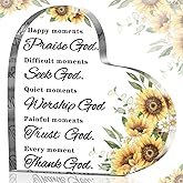 Christmas Bible Verses Decor Christian Gift for Woman Inspirational Quotes Prayer Room Happy Moment Praise God Acrylic Hearts Home Office Table Shelf (Sunflower), As Pictures Shown