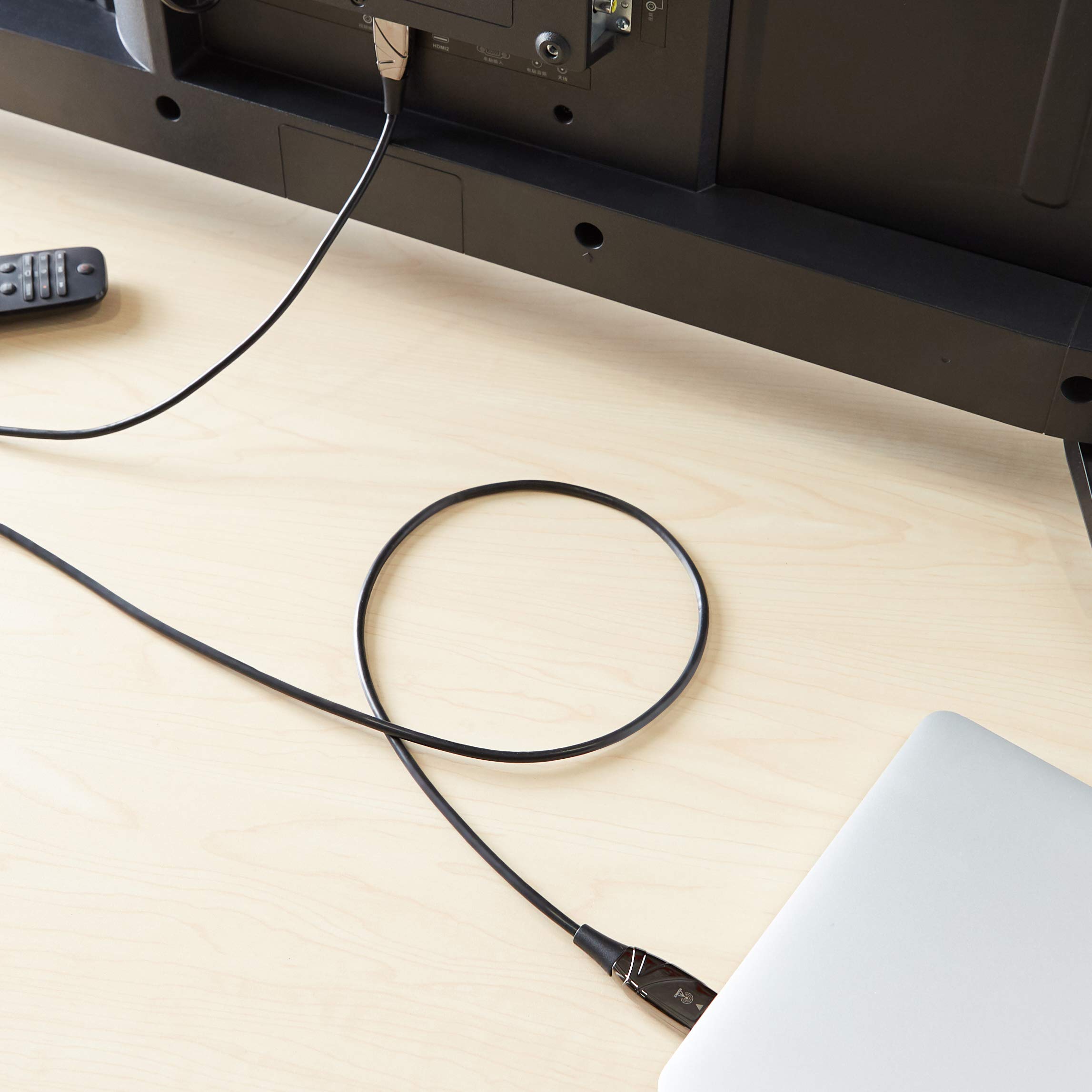 Amazon Basics HDMI Fiber Optic Cable, 18Gbps High-Speed, 4K@60Hz, 2160p, 48-Bit Color, Ethernet Ready, 50 feet, Black