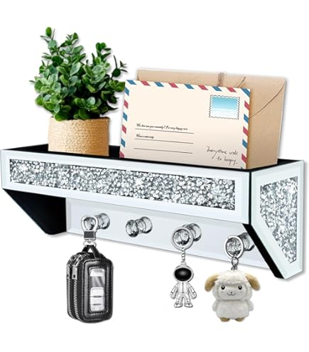 GUFONKOD Perchero Brillante Montado En La Pared, 5 Ganchos Tri, Resistente Plata Brillante Piedras De Cristal Para Pared, Adecuado Para Llaveros, Toallas, Bolsos, Batas, Ganchos Con Purpurina Para