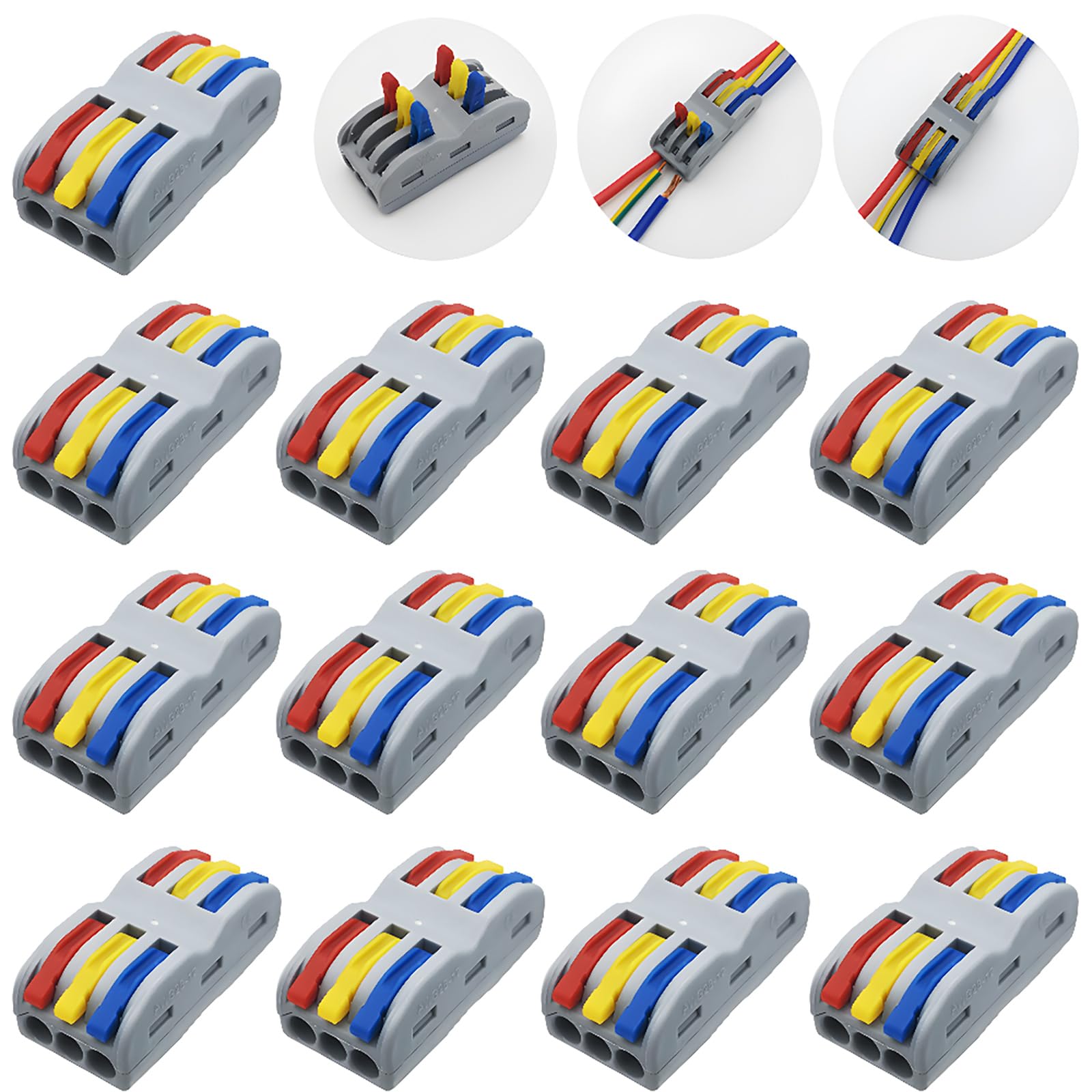 Quick Connection Terminal, CESFONJER SPL-3 Conductor Compact Connectors, 3 Way 6 Port Lever Nut Connector Quick Spring Connector (13 pcs)