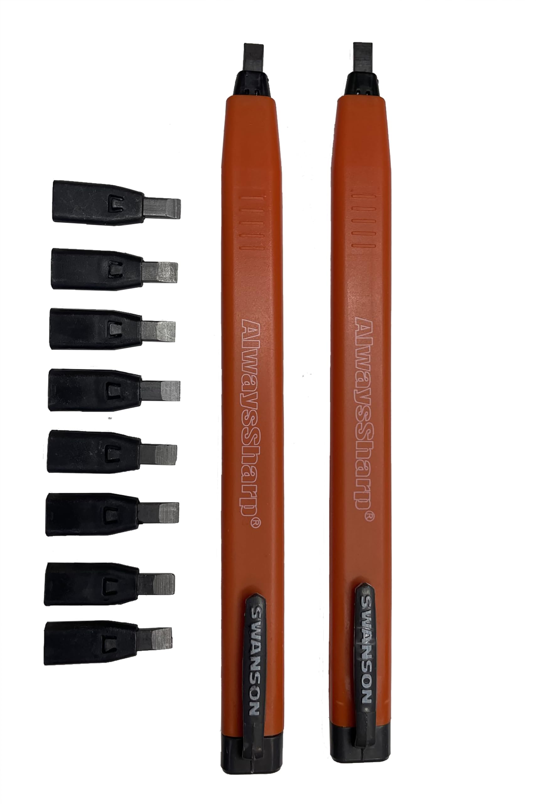 Swanson Tool Co CP216 AlwaysSharp Refillable Mechanical Carpenter Pencil, Two Pack, with 8 More Replacement Black Graphite Tips
