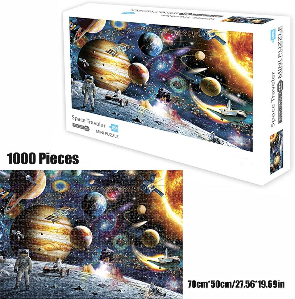 TINYOUTH 1000 Pieces Large Space Traveler Puzzle, 70x50CM Space Planets Puzzle, 2mm Thickness Cardboard Puzzle, Family Puzzle Game Stress Reliever Difficult Challenge Puzzle for Kids Adults