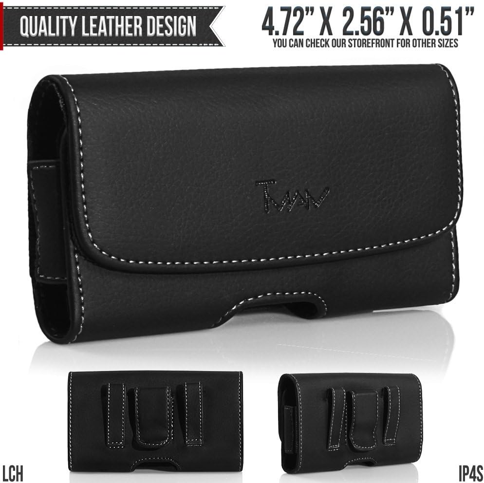 Nokia E52 US Belt Pouch, TMAN [Leather Horizontal] Metal Clip Holster/Magnetic Closure Case, Cover with Belt Loop Carrying Protective - Fits Cellphone without any Case