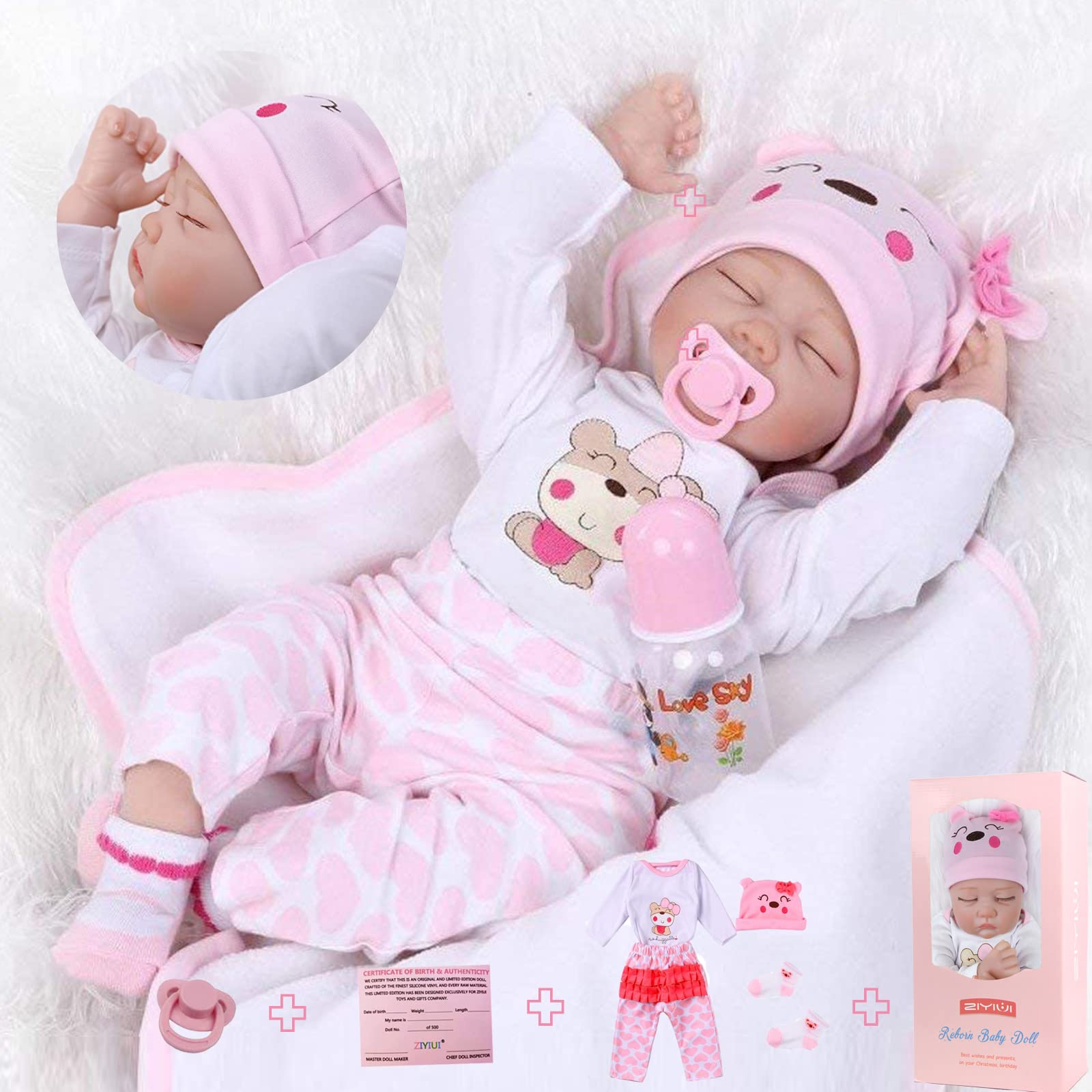 ZIYIUI Reborn Dolls 22 inches Real Silicone Vinyl Realistic Newborn 55cm Toddlers Closed Eyes Baby girl Reborn Babies Gifts Toys