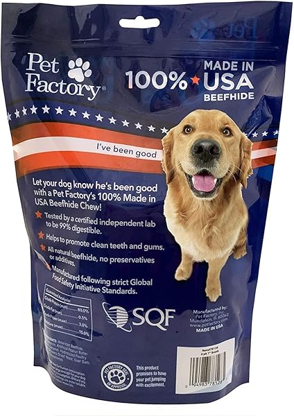 PET FACTORY 100% MADE IN USA BEEFHIDE 7″ BRAIDED STICKS DOG CHEW TREATS – PEANUT BUTTER FLAVOR, 6 COUNT/1 PACK
