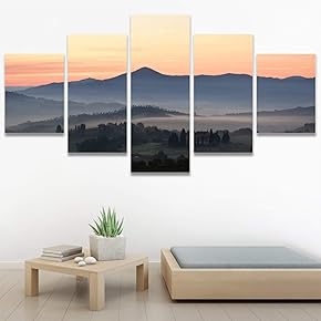 SIGNWIN 5 Panel Canvas Wall Art Orange Sunset...