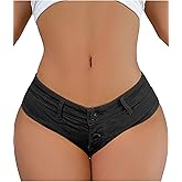 Denim Thong Booty Shorts for Women - Sexy Stretchy Micro Mini Daisy Dukes Hotpants Hot Pants