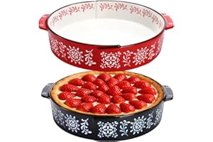 Covzoe 2 Pack Ceramic Baking Dish, 9 Inch Non-Stick Pie Pan with Double Handle, 44 Oz Deep and Fluted Pie Plate for Apple Pie