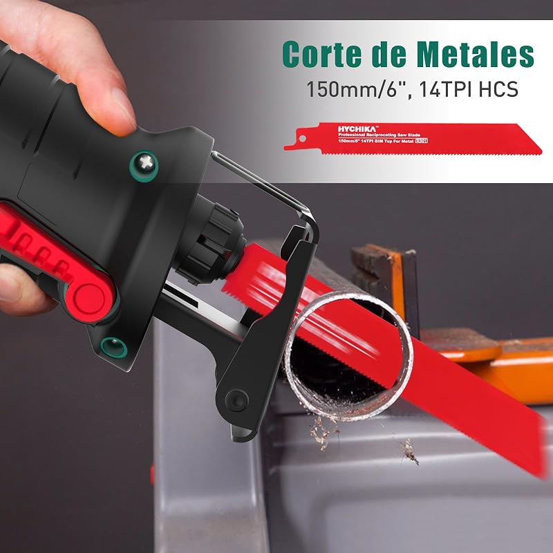 Serra sabre sem fio, hychika 18v, serra alternativa com 2 baterias de 2,0ah, 0-2800 rpm, ideal para cortar madeira e metal