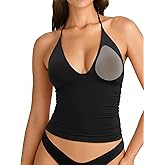 SUUKSESS Women Double Lined Halter Tank Top Summer Padded Going Out Tops Sleeveless Basic Shirts