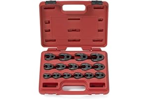 Neiko 03324A Crowfoot Wrench Set 1/2" and 3/8” Drive, 15 Piece, Metric Crows Foot Wrench Sizes 8mm-24mm, Chrome-Moly Flare Nu