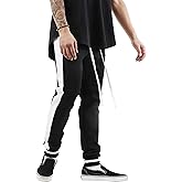 Hat and Beyond Mens Stripe Track Joggers Stretch Skinny Fit Pants