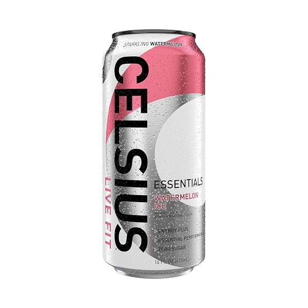 CELSIUS ESSENTIALS™ SPARKLING WATERMELON ICE, SUGAR FREE PERFORMANCE ENERGY DRINK, 16 FL OZ (PACK OF 12)