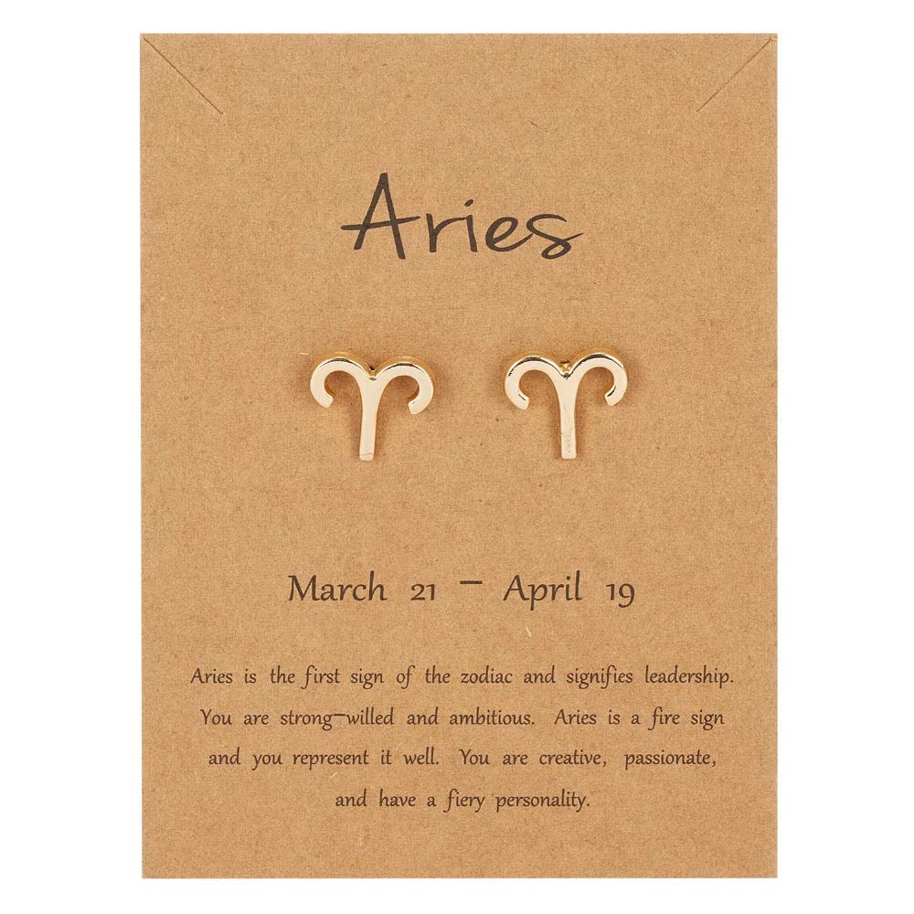 Gold Star Sign Stud Earrings - Aries (21st March - 19th April) - Zodiac Constellation Horoscope Celestial Astrology Jewellery - Women Men Gift